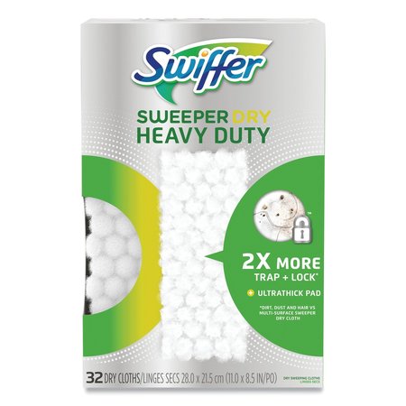 SWIFFER Heavy-Duty Dry Refill Cloths, White, 11 x 8.5, 32PK 77198